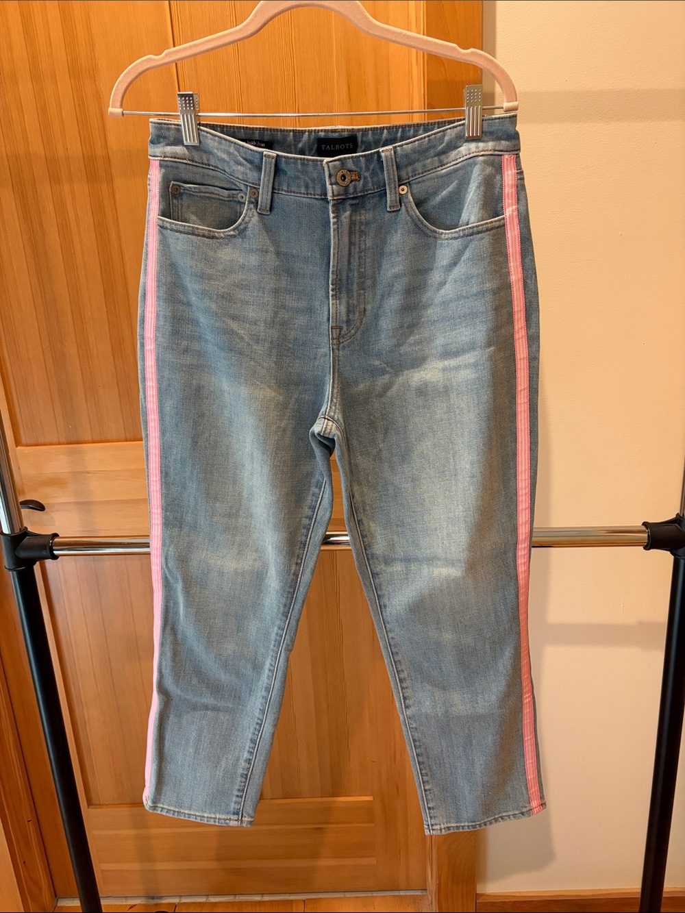 Talbots Light Blue Denim Ankle Jeans with Pink Side Stripes